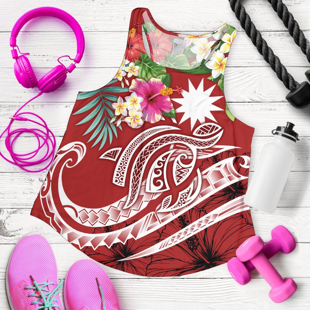 Nauru Polynesian Women's Racerback Tank - Summer Plumeria (Red) Red - Polynesian Pride