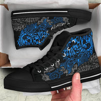 Tonga Polynesian High Top Shoes - Blue Turtle Flowing - Polynesian Pride