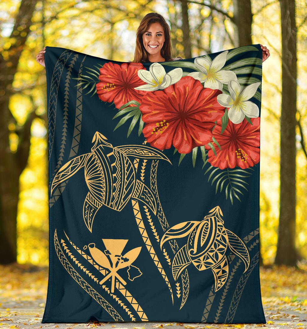 Hawaii Polynesian Turtle Hibiscus Premium Blanket - Nolan Style - Polynesian Pride