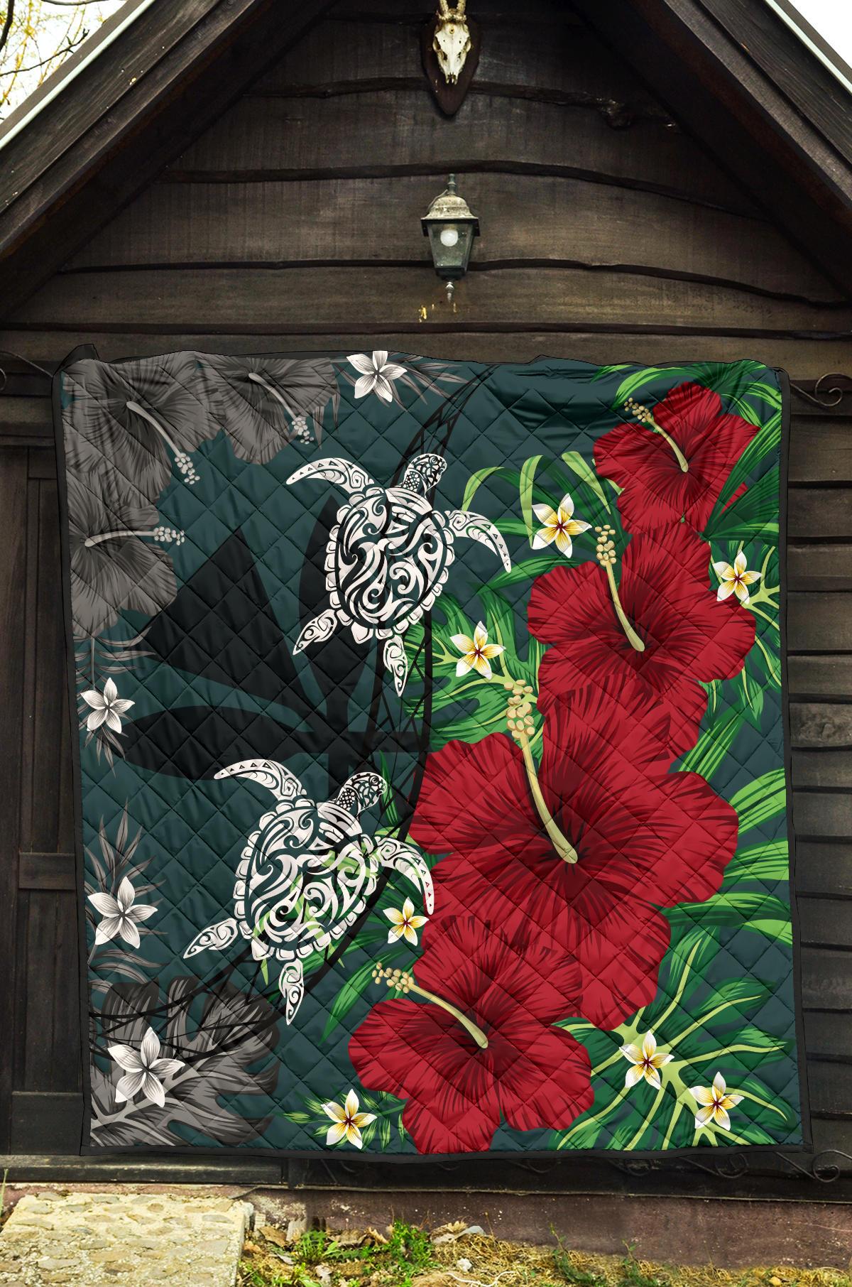 Hawaii Map Turtle Hibiscus Plumeria Polynesian - Premium Quilt AH - Polynesian Pride