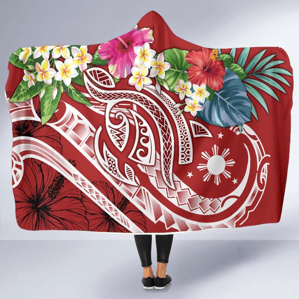 The Philippines Hooded Blanket - Summer Plumeria (Red) - Polynesian Pride