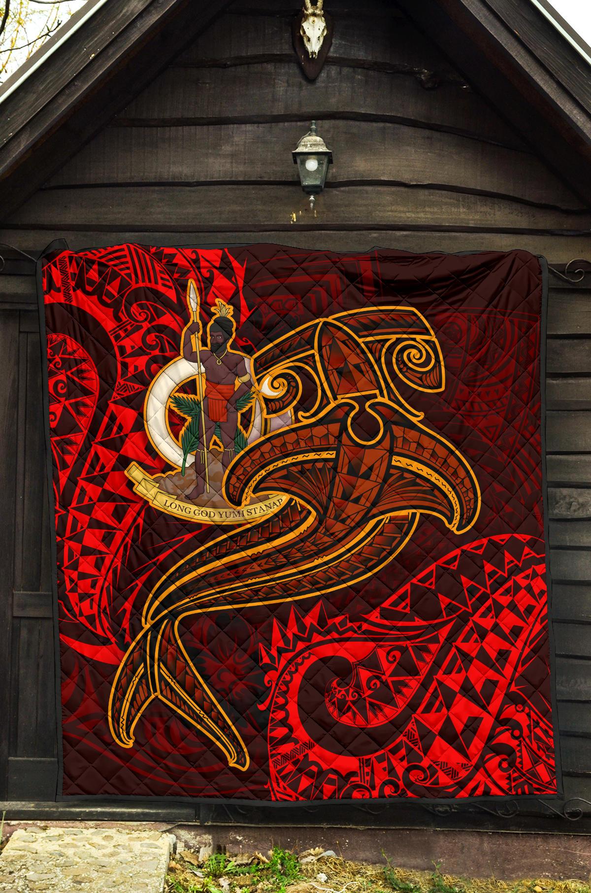Vanuatu Polynesian Premium Quilt - Red Shark Polynesian Tattoo - Polynesian Pride
