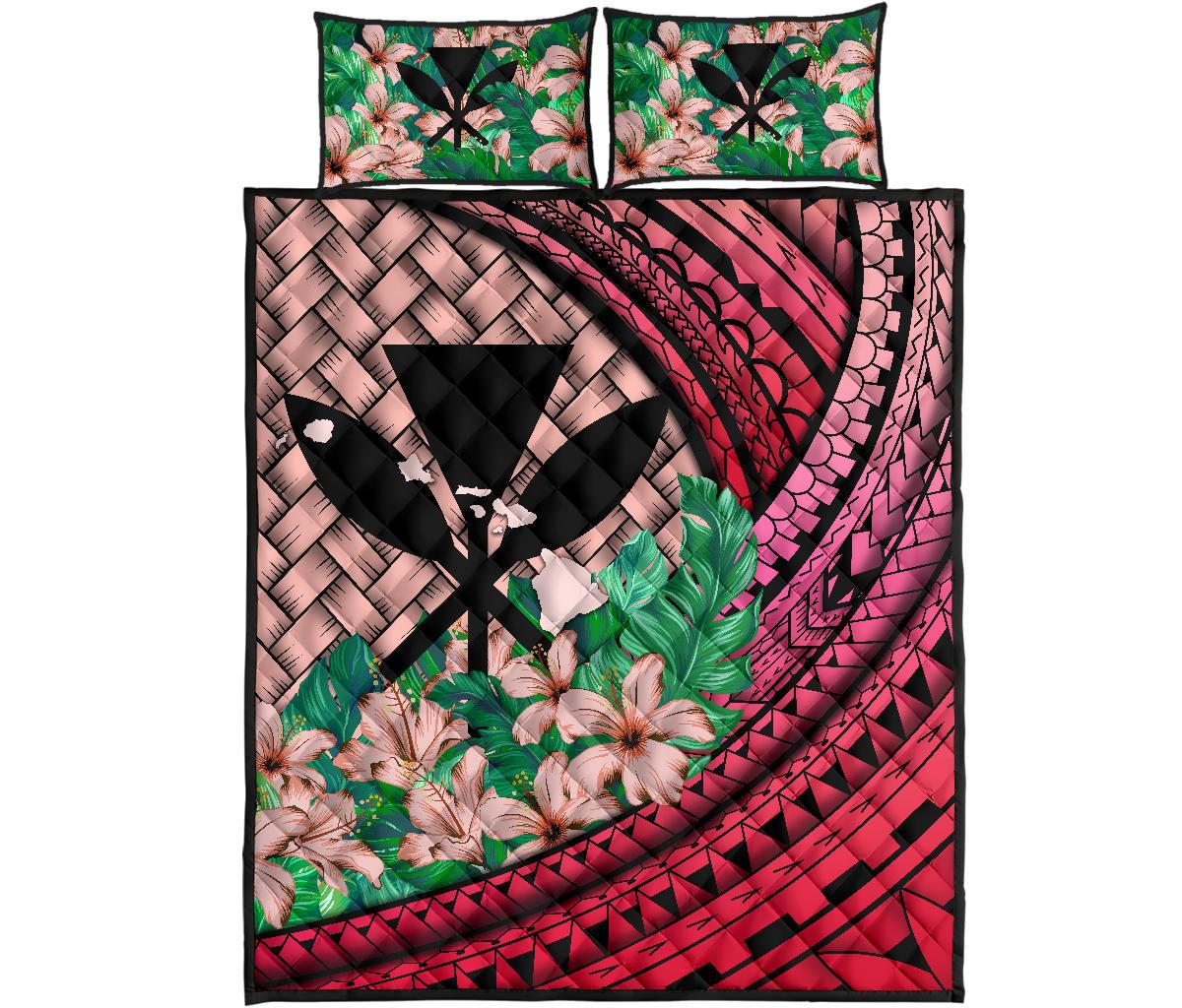 Kanaka Maoli (Hawaiian) - Quilt Bed Set Lauhala Polynesian Hibiscus Pink Pink - Polynesian Pride