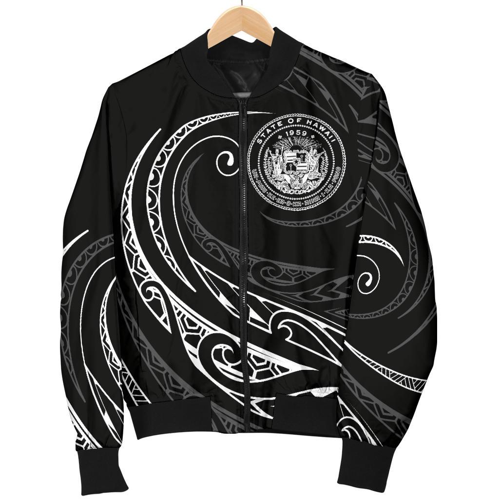 Hawaii Coat Of Arms Polynesian Women's Bomber Jacket - White - Frida Style - Polynesian Pride