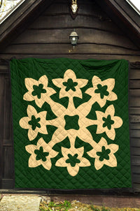 Hawaiian Premium Quilt Royal Pattern - Green - A1 Style - Polynesian Pride