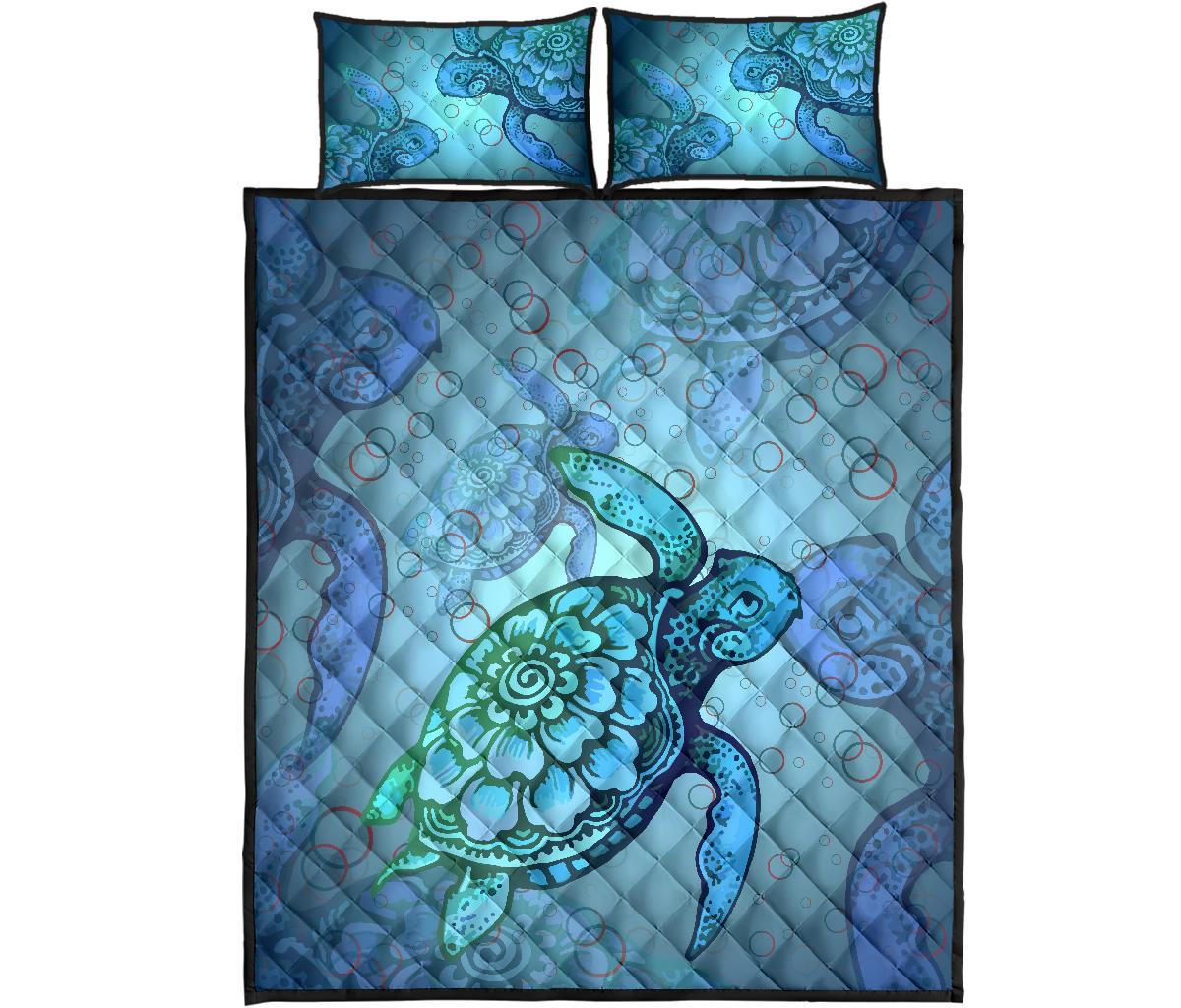 Turtle Beauty Quilt Bed Set Blue - Polynesian Pride