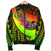 Pohnpei Men's BomBer Jacket - Polynesian Hook And Hibiscus (Raggae) - Polynesian Pride