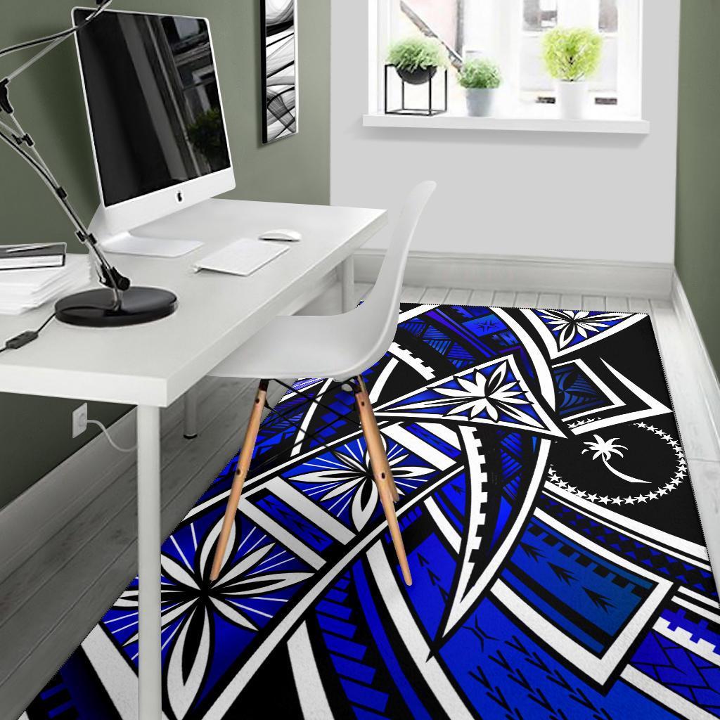 Chuuk Area Rug - Tribal Flower Special Pattern Blue Color - Polynesian Pride