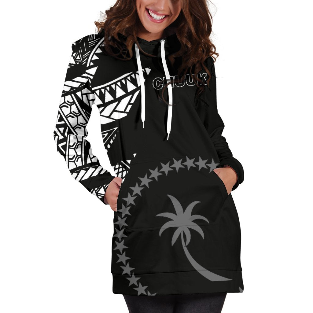 Chuuk Women's Hoodie Dress - Micronesian Pattern Flash Black - Polynesian Pride