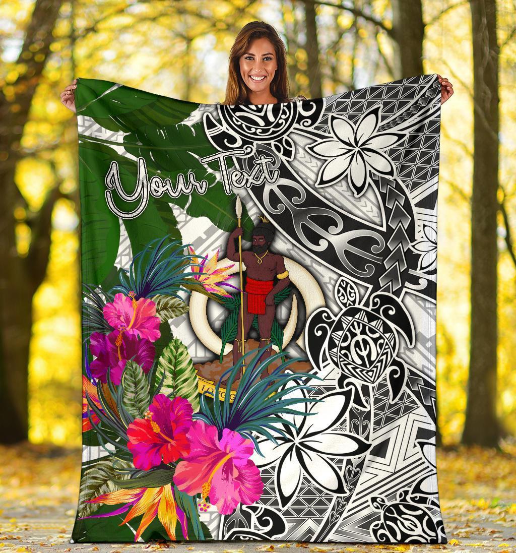 Vanuatu Custom Personalised Premium Blanket White - Turtle Plumeria Banana Leaf - Polynesian Pride
