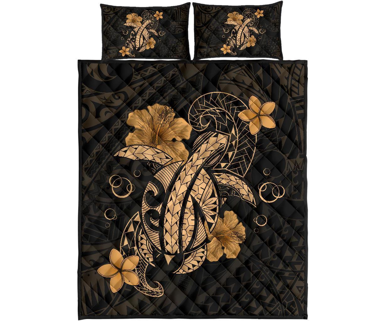 Hawaii Turtle Flower Polynesian Quilt Bed Set - Gold Gold - Polynesian Pride