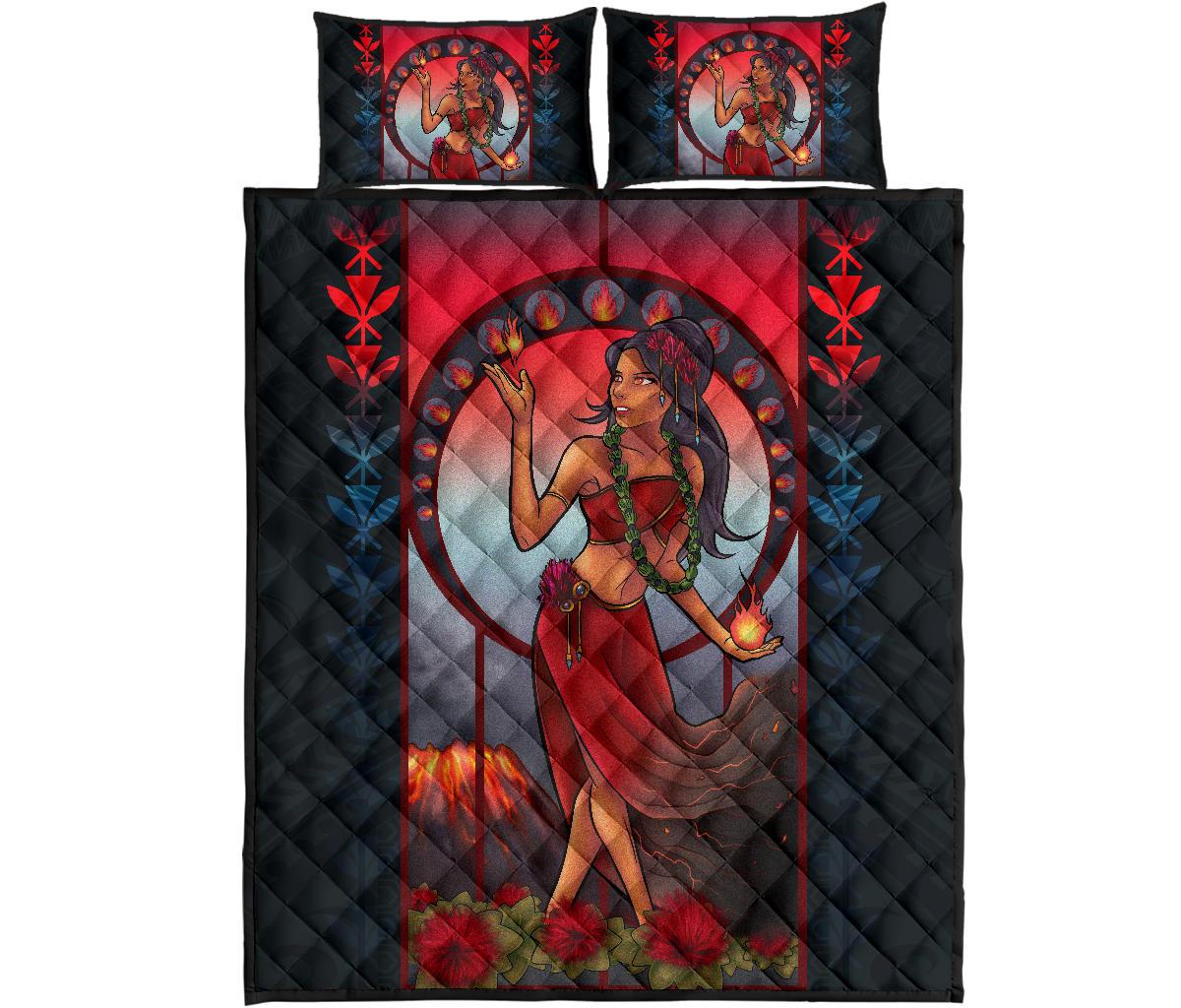 Hawaii Polynesian Quilt Bed Set - Hawaiian Madame Pele Black - Polynesian Pride