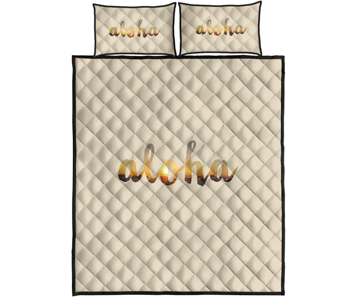 Hawaii Aloha Quilt Bed Set Beige - Polynesian Pride