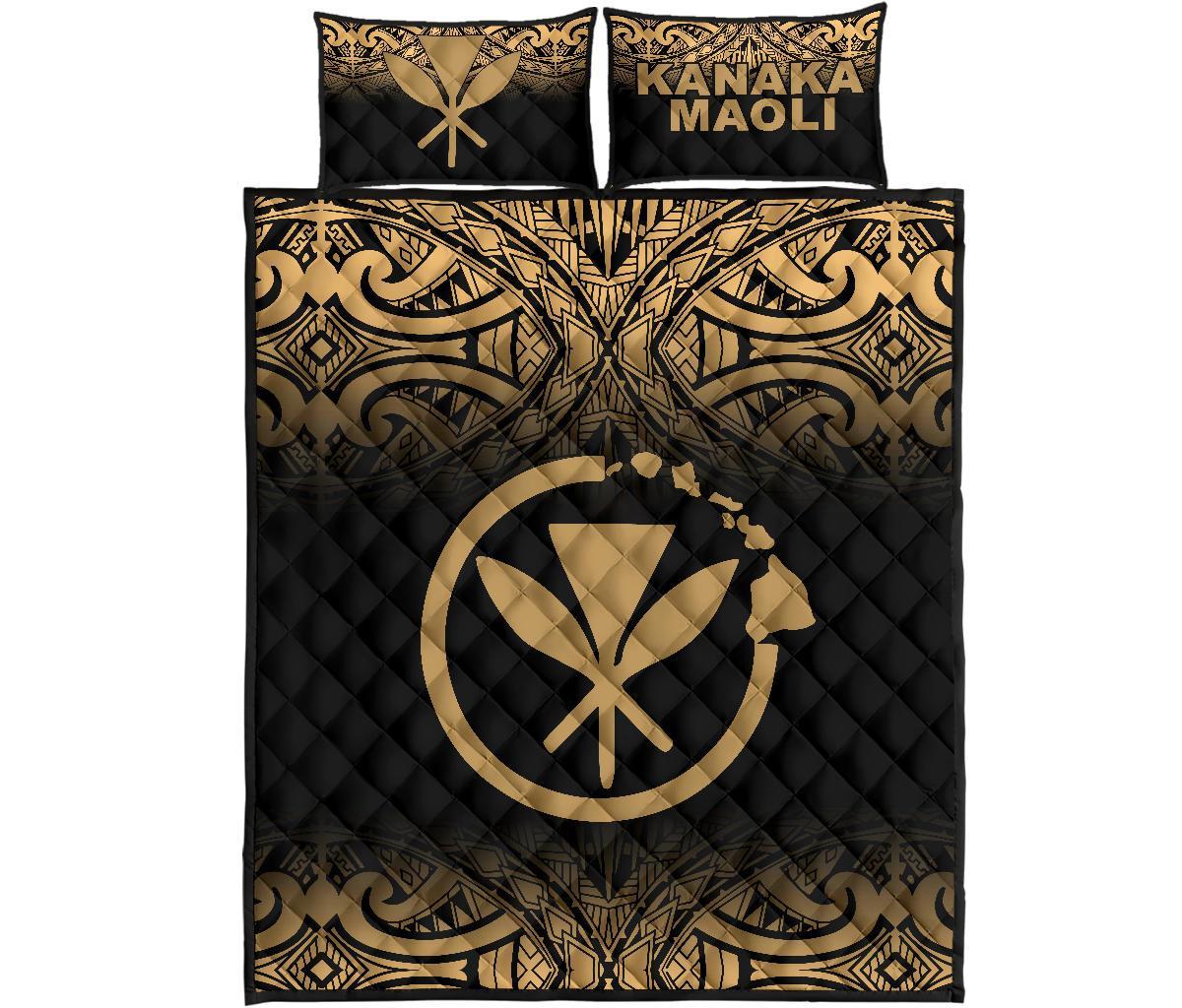 Hawaii Quilt Bed Set - Kanaka Maoli Polynesian Tattoo Black Fog Style Yellow Version Yellow - Polynesian Pride