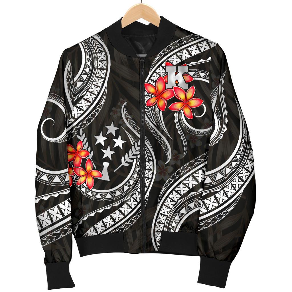 Kosrae Micronesian Men Bomber Jacket - Black Plumeria Black - Polynesian Pride