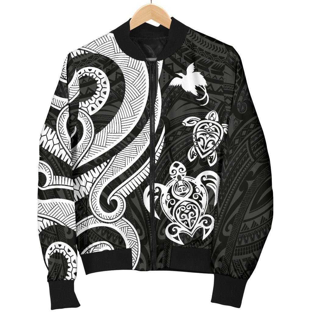 Papua New Guinea Men's Bomber Jacket - White Tentacle Turtle - Polynesian Pride