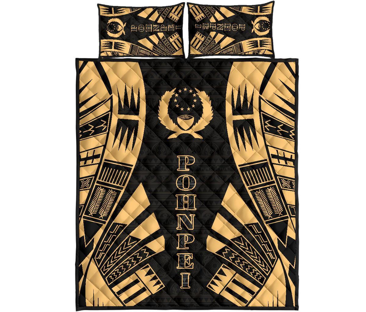 Pohnpei Quilt Bed Set - Pohnpei Flag Polynesian Yellow Tattoo Style Yellow - Polynesian Pride