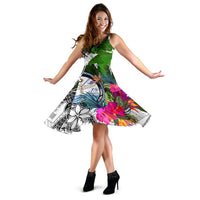 Marshall Islands Midi Dress White - Turtle Plumeria Banana Leaf Crest - Polynesian Pride