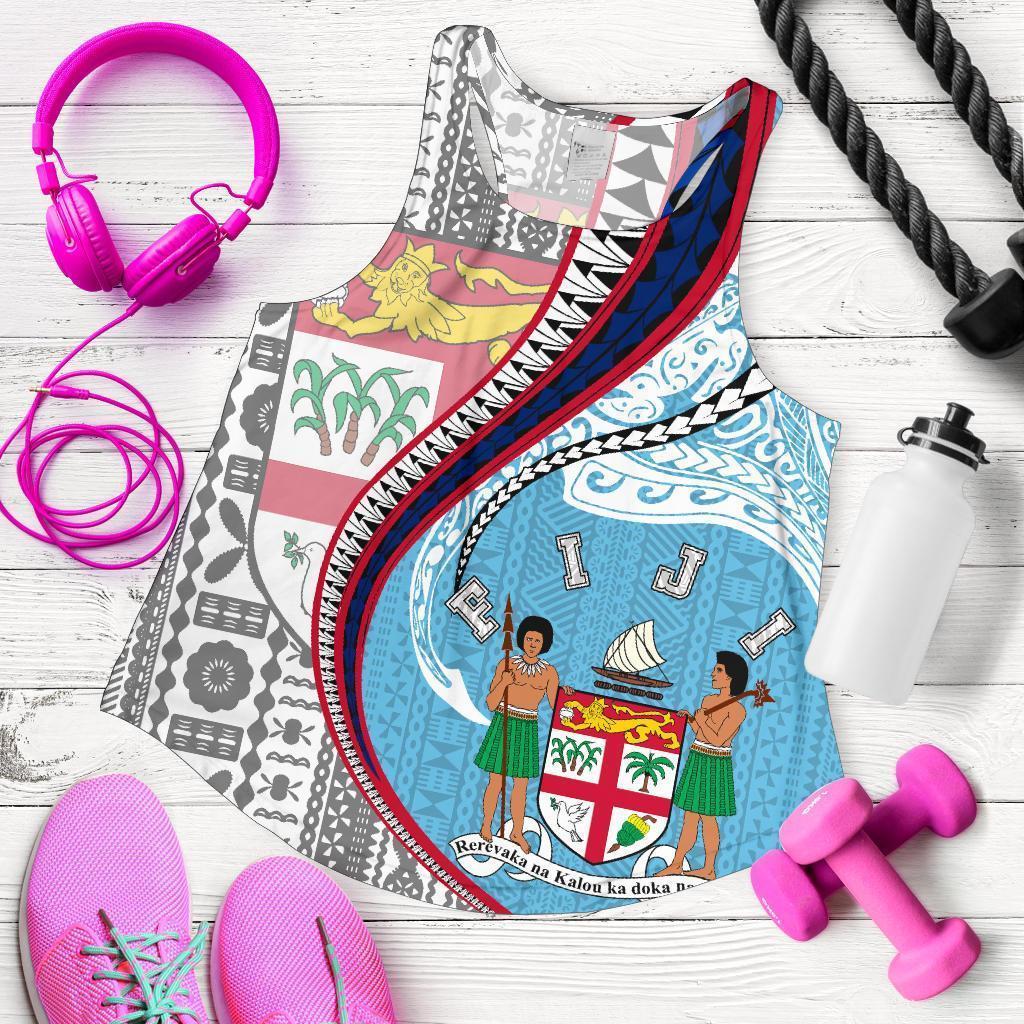 Fiji Women's Racerback Tank Kanaloa Tatau Gen Fj White - Polynesian Pride