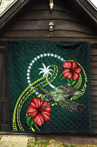 Chuuk Micronesia Premium Quilt - Green Turtle Hibiscus - Polynesian Pride