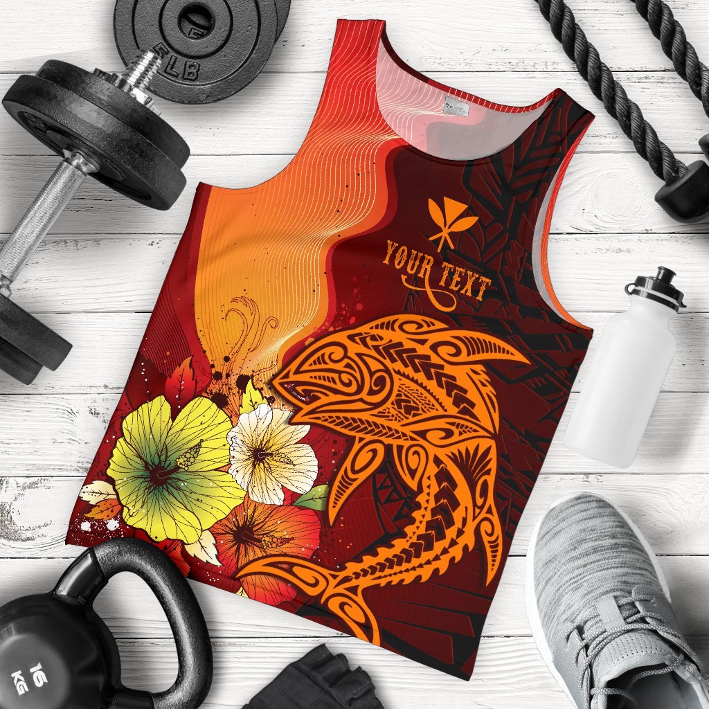 Hawaii Custom Personalised Men's Tank Top - Tribal Tuna Fish Orange - Polynesian Pride