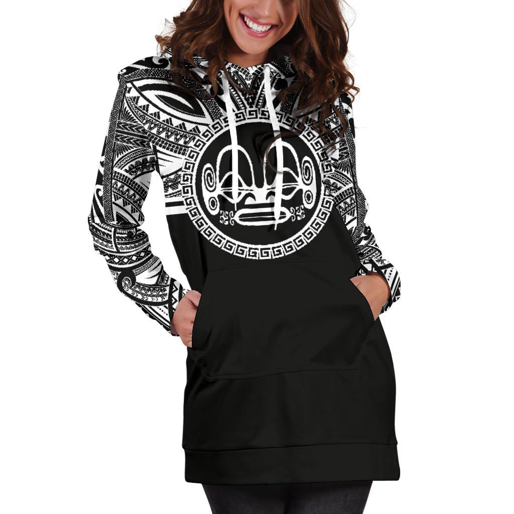 Marquesas Islands Women Hoodie Dress - Marquesas Islands Coat Of Arms Polynesian Black Color - Polynesian Pride