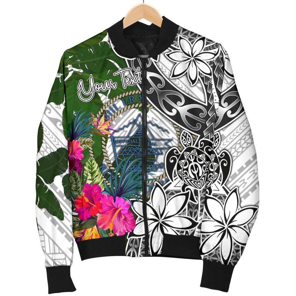 Palau Custom Personalised Men's Bomber Jacket White - Turtle Plumeria Banana Leaf Crest - Polynesian Pride