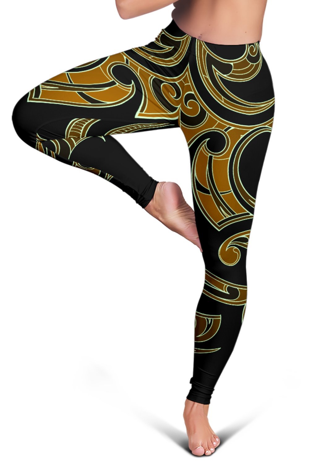 Hawaii Tribal Polynesian Women's Leggings - Gold - Juno Style - AH - Polynesian Pride