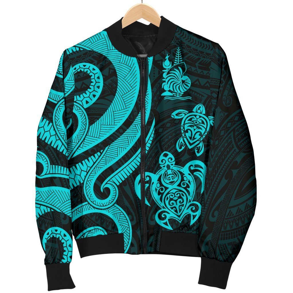 New Caledonia Men's Bomber Jacket - Turquoise Tentacle Turtle - Polynesian Pride