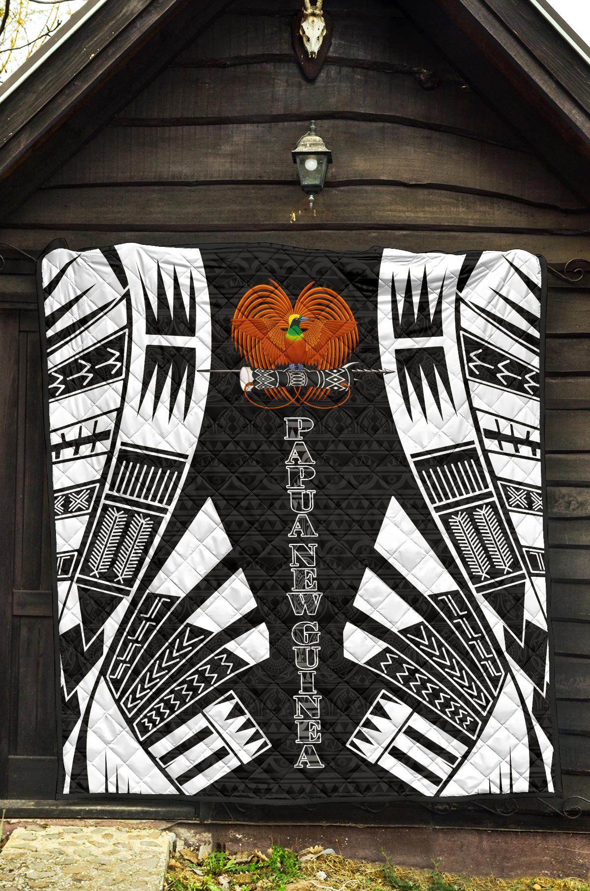 Papua New Guinea Premium Quilt - Papua New Guinea Coat Of Arsms Polynesian White Tattoo - Polynesian Pride