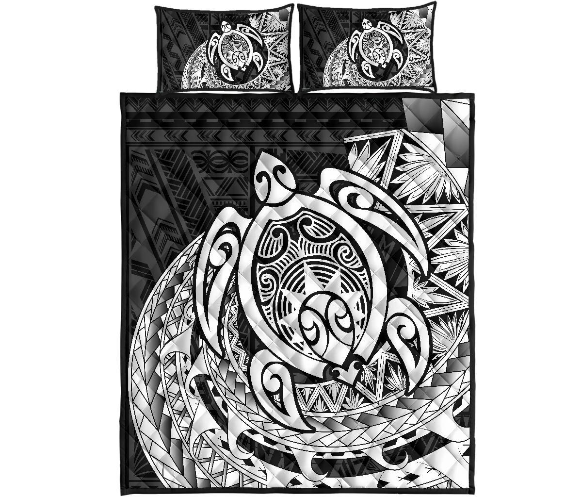 Hawaii Polynesian Turtle Quilt Bed Set - White White - Polynesian Pride