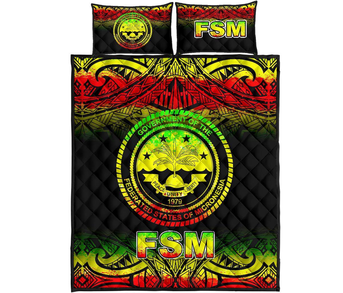 Federated States of Micronesia Quilt Bed Set - Federated States of Micronesia Seal Fog Style Reggae Version Art - Polynesian Pride