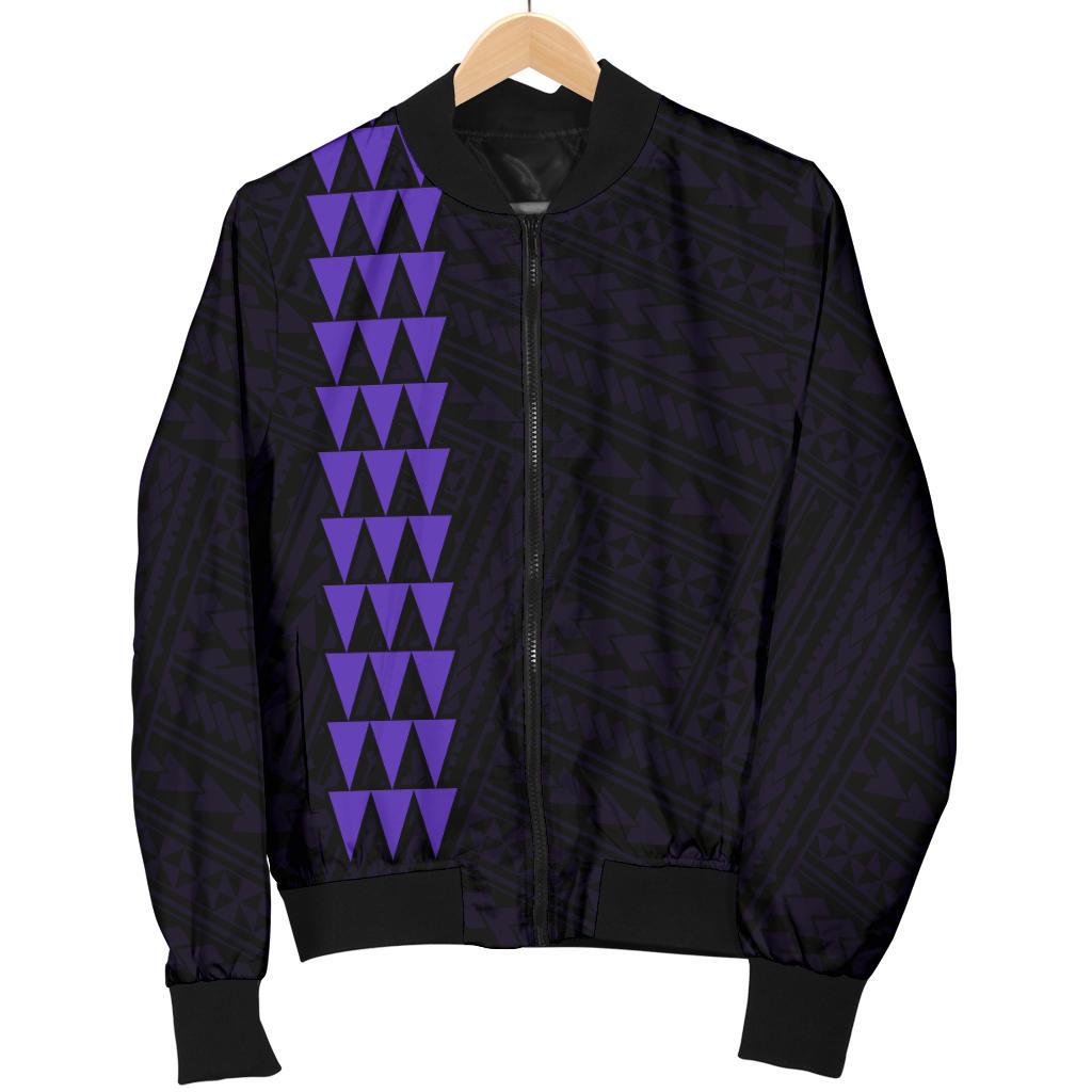 Hawaii Kakau Polynesian Hammerhead Shark Women's Bomber Jacket - Purple - Polynesian Pride