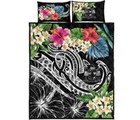 Fiji Polynesian Quilt Bed Set - Summer Plumeria (Black) - Polynesian Pride
