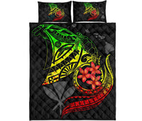 Hawaiian Polynesian Quilt Bed Set - Kanaka Maoli & Reggae Manta Ray Turtle Tentacle - Polynesian Pride
