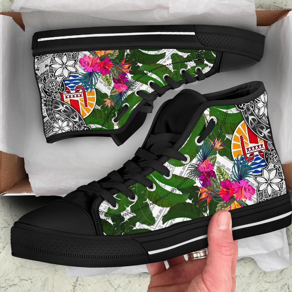 Tahiti High Top Shoes White - Turtle Plumeria Banana Leaf - Polynesian Pride