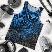 Polynesian Hawaii (Kanaka Maoli) Men's Tank Top - Blue Turtle Hibiscus Flowing Blue - Polynesian Pride