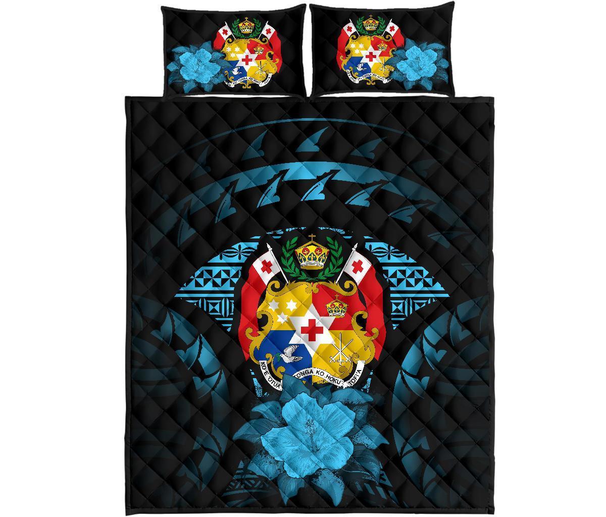 Tonga Polynesian Quilt Bed Set Hibiscus Blue - Polynesian Pride