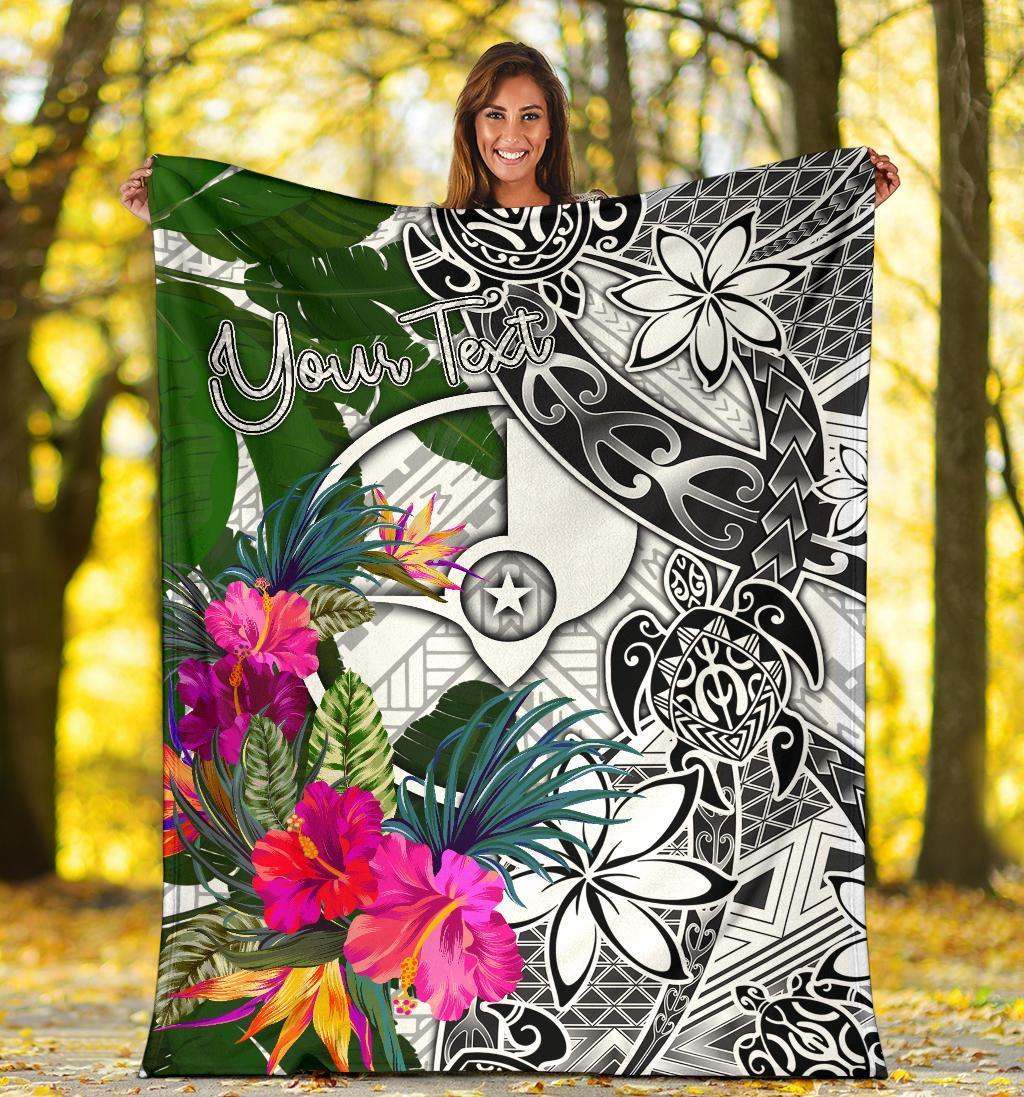 Yap Custom Personalised Premium Blanket White - Turtle Plumeria Banana Leaf - Polynesian Pride