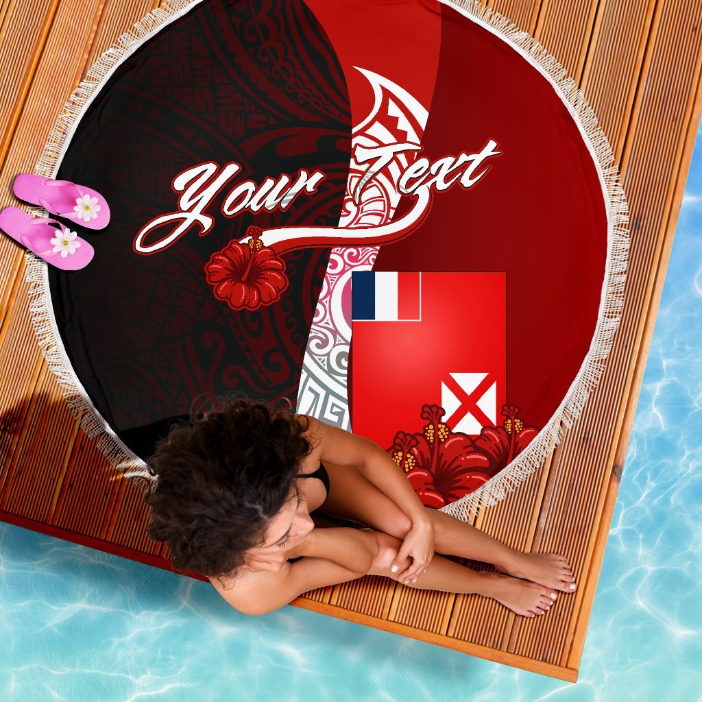 Wallis and Futuna Custom Personalised Polynesian Beach Blanket - Coat Of Arm With Hibiscus - Polynesian Pride