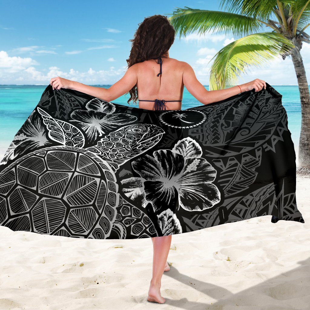 Chuuk Sarong - Turtle Hibiscus Pattern Black - Polynesian Pride