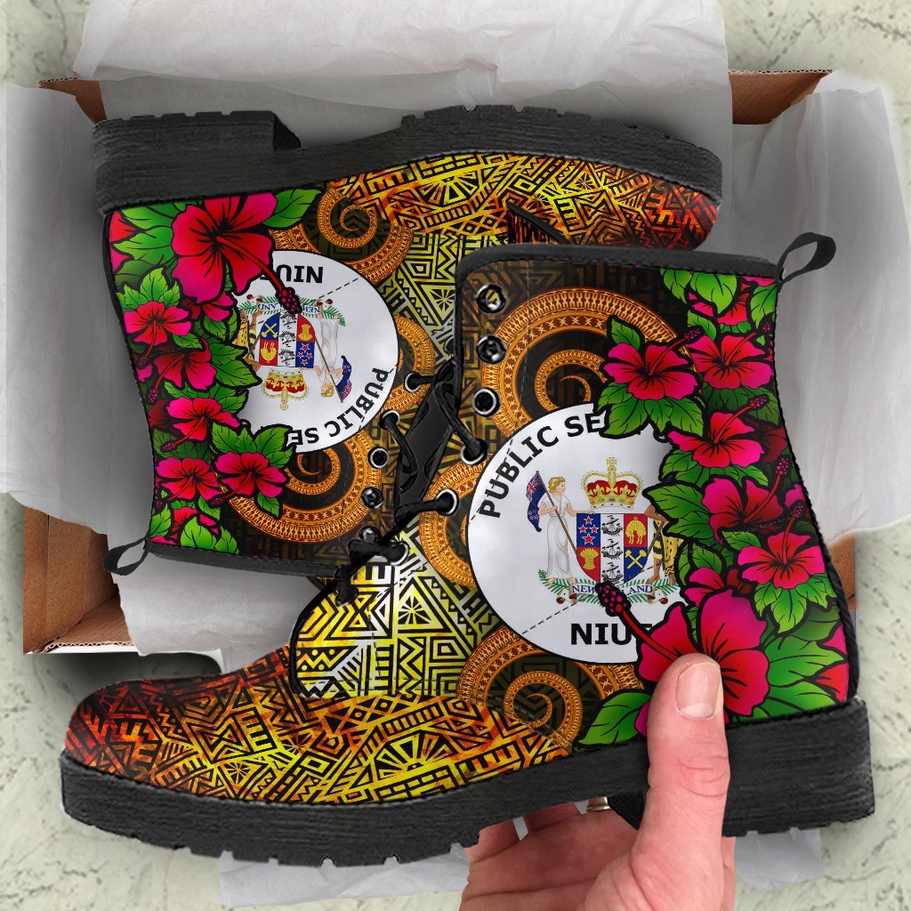 Niue Polynesian Leather Boots - Hibiscus Vintage Orange - Polynesian Pride