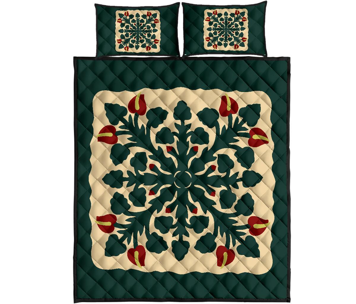 Hawaiian Quilt Anthurium Flowers Quilt Bed Set - AH - Polynesian Pride