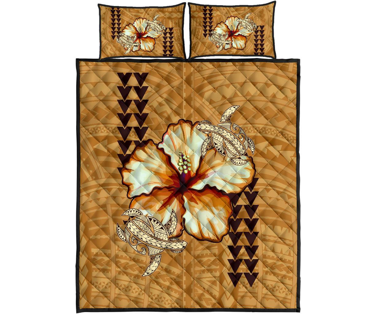 Hawaii Quilt Bed Set - Hawaiian Vintage Hibiscus Brown - Polynesian Pride