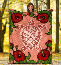 Hawaii Turtle Hibiscus Pink Premium Blanket - Fide Style - Polynesian Pride
