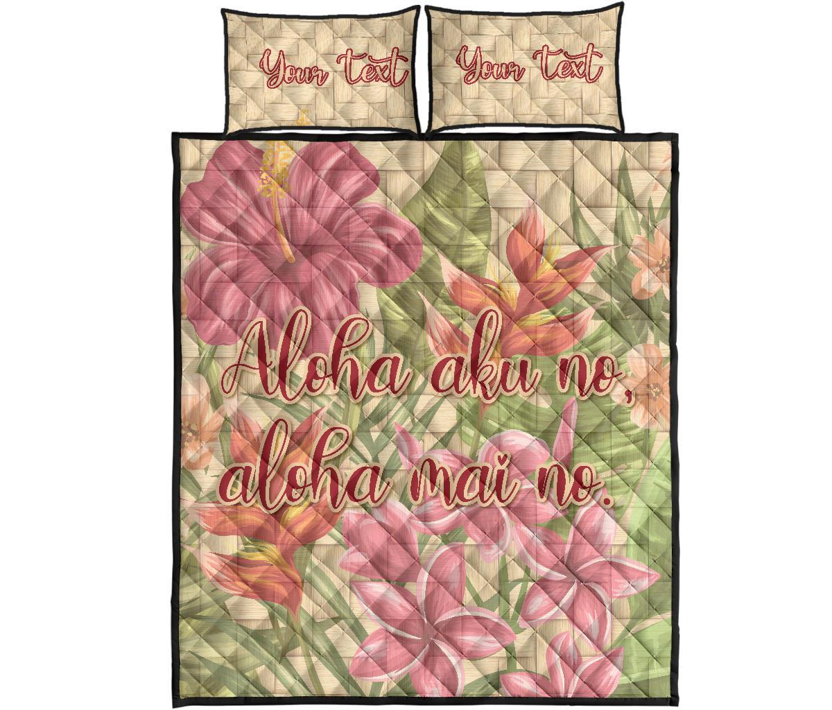 Personalized - Hawaii Tropical Hibiscus Plumeria Quilt Bed Set Beige - Polynesian Pride