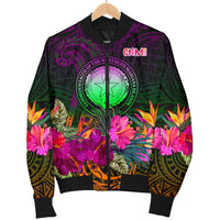 Northern Mariana Islands Polynesian Men's Bomber Jacket - Summer Hibiscus - Polynesian Pride