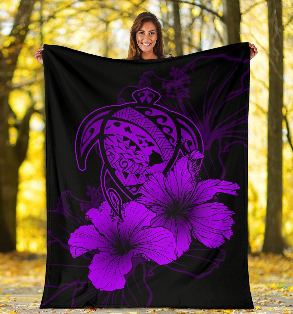 Hawaii Hibiscus Premium Blanket - Turtle Map - Purple - Polynesian Pride