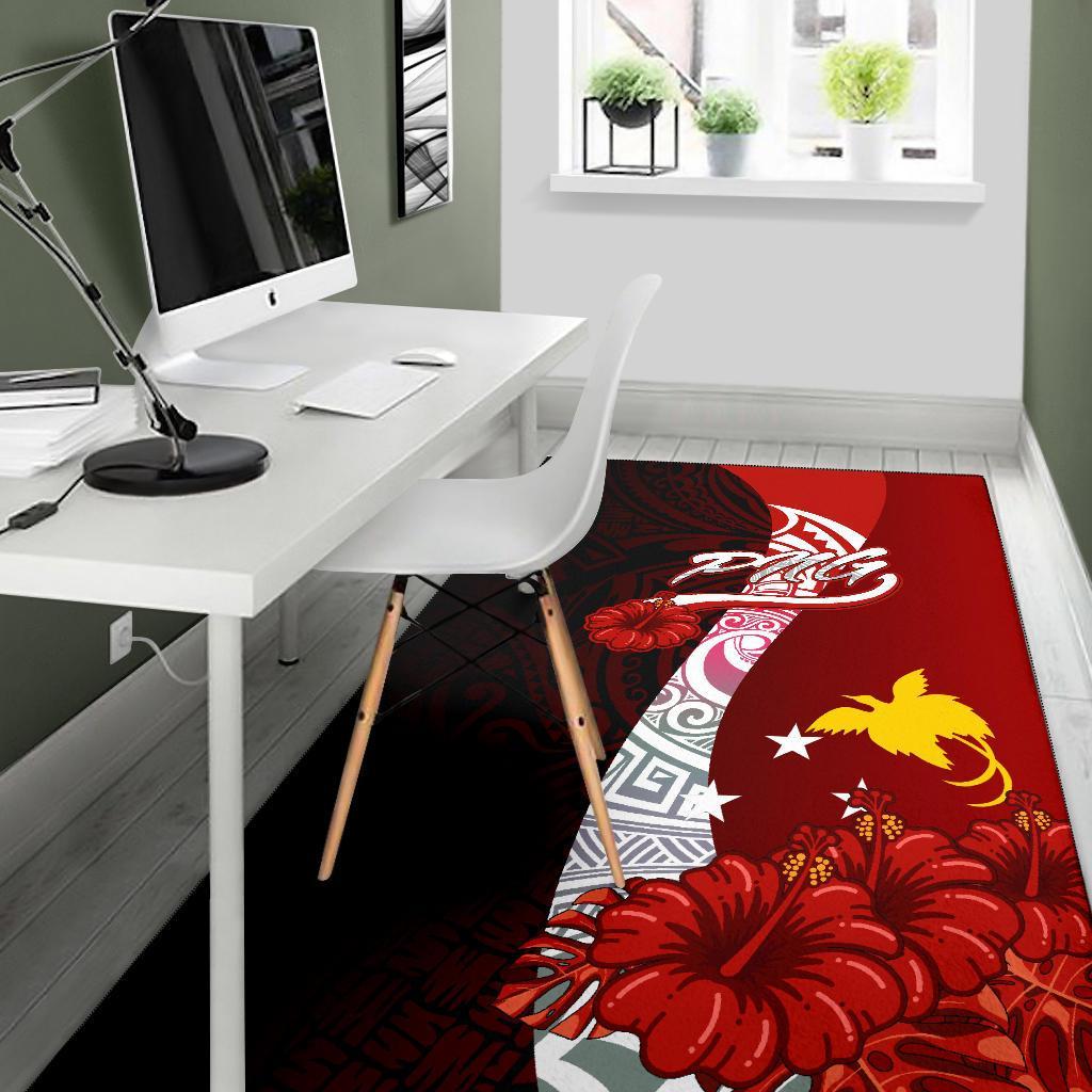 Papua New Guinea Polynesian Area Rug - Coat Of Arm With Hibiscus - Polynesian Pride