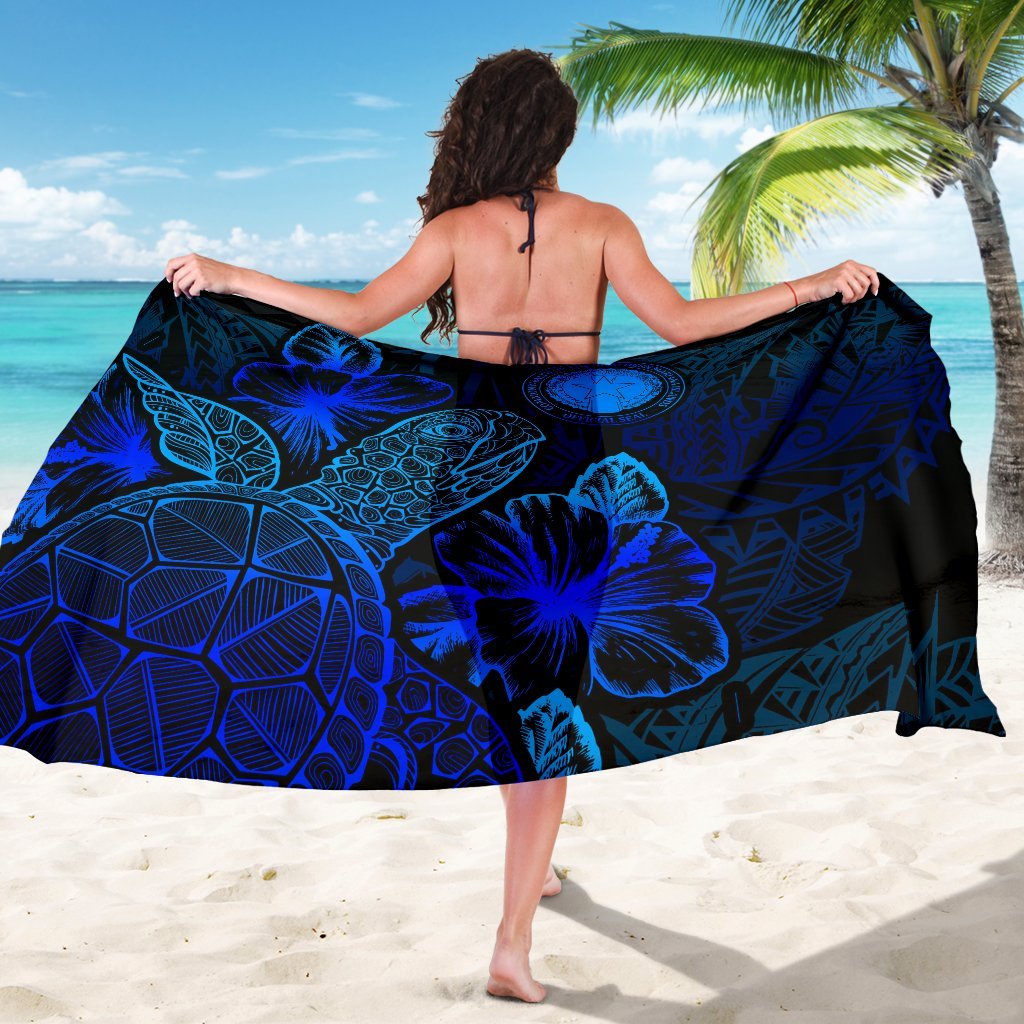 Northern Mariana Islands Sarong - Turtle Hibiscus Pattern Blue - Polynesian Pride